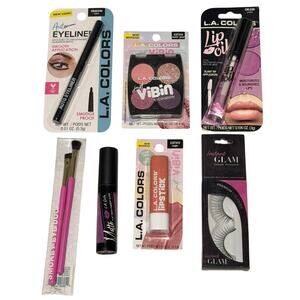 NEW LA Colors Makeup Lot Of 7 - Eyeshadow, Lipstick/Gloss/Oil Lashes & Brush Duo